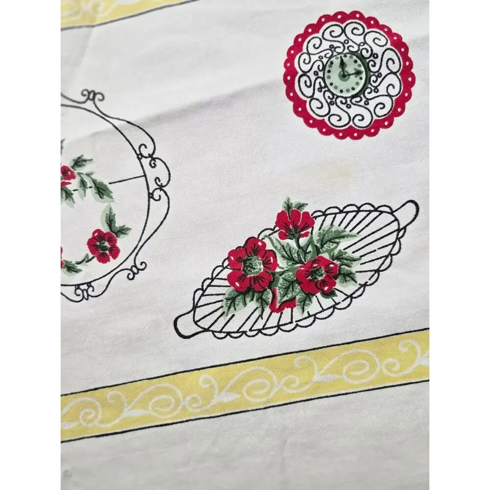 Vintage 60s Cottagecore Floral Tablecloth Retro Farmhouse Kitchen Decor 44x47.5